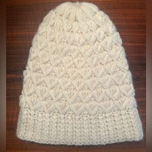 Hortensia Handmade Baby Alpaca Knit Beanie Hat Cream Ivory Hand Knit In Peru